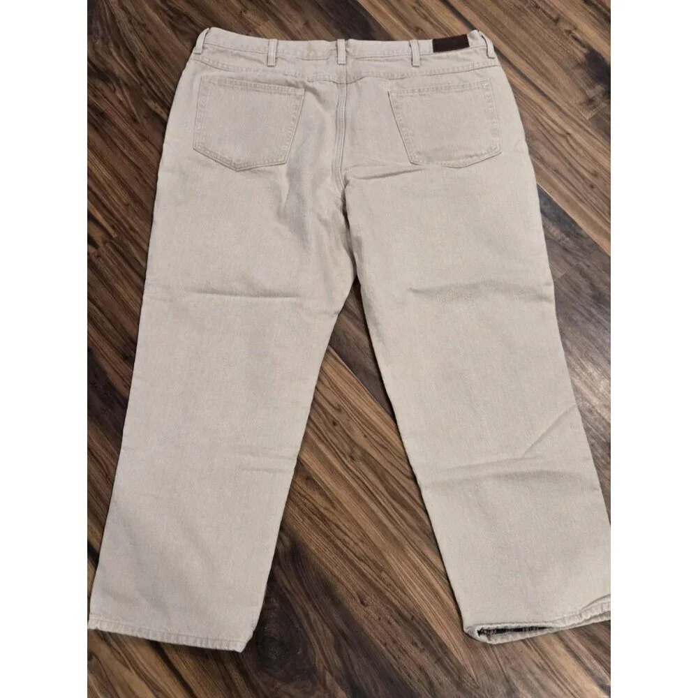 L.L.Bean Tan Flannel Lined Jeans Mens 42x29 Khaki Classic Fit Workwear Outdoor